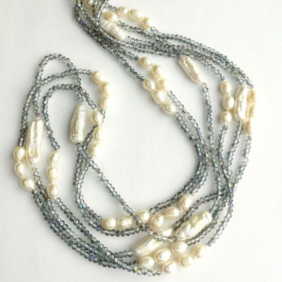 LUXURIOUS White Pearl Swarovski Crystal long short necklace - Picture 5 of 10